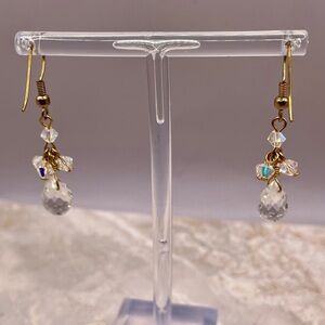 Gold and Clear Crystal Cluster Drop Earrings